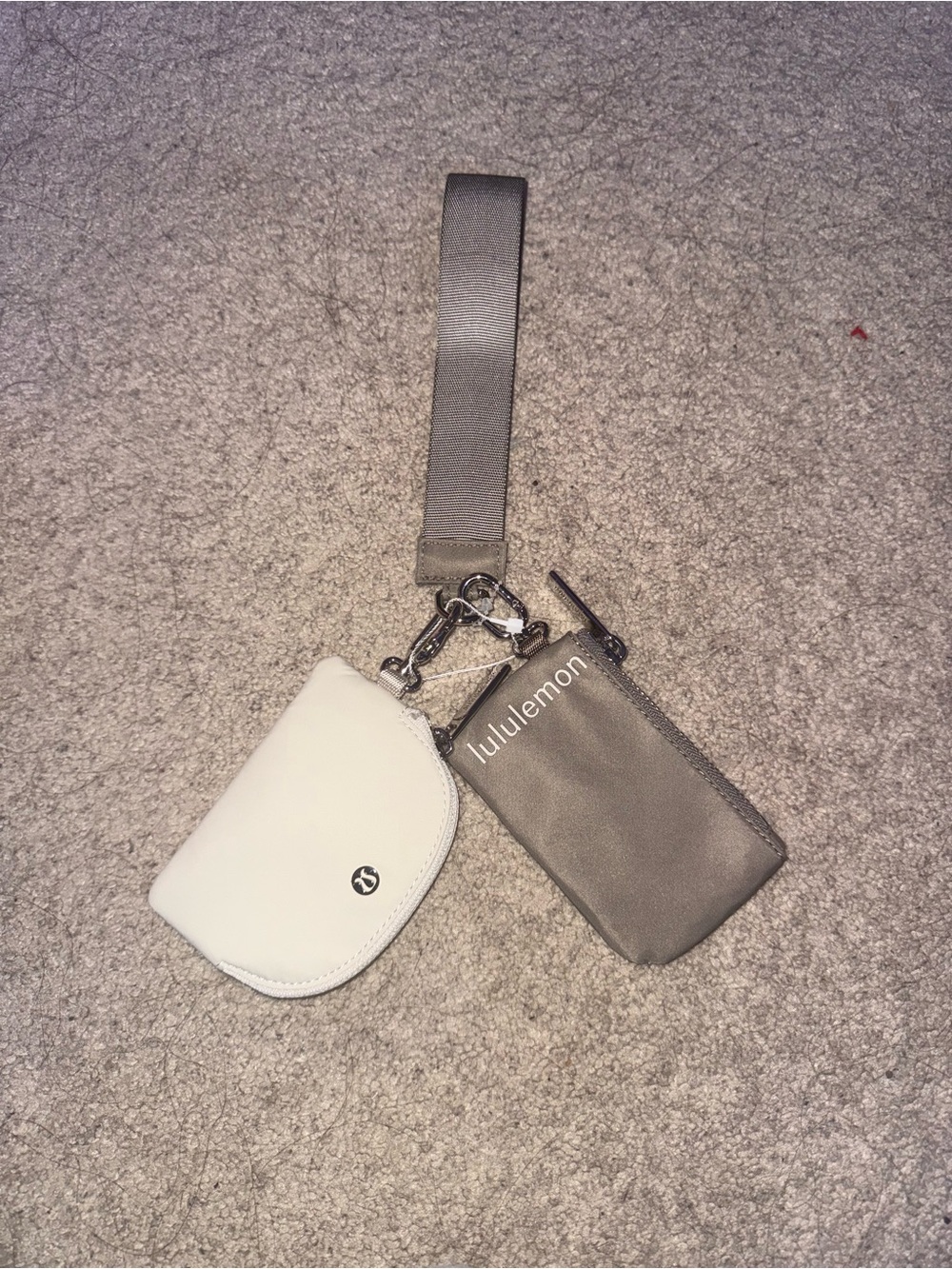 lululemon athletica Gray Wrist Strap with White Coin Pouch and Zip Key Pouch